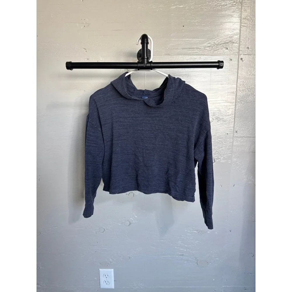 Old Navy Girls Navy Blue Heathered Cropped Hoodie Sweatshirt Size M 8